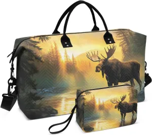 Sunrise Vintage Moose Large Travel Duffel Bag, Sports Tote Gym Bags, Shoulder Weekender Overnight Bags for Women Men