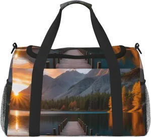 Sunset Stunning Lake Bridge Print Travel Duffel Bag for Men & Women, Foldable Travel Bags and Spacious Weekender Tote Bag for Storage Toiletry Luggage Personal Item