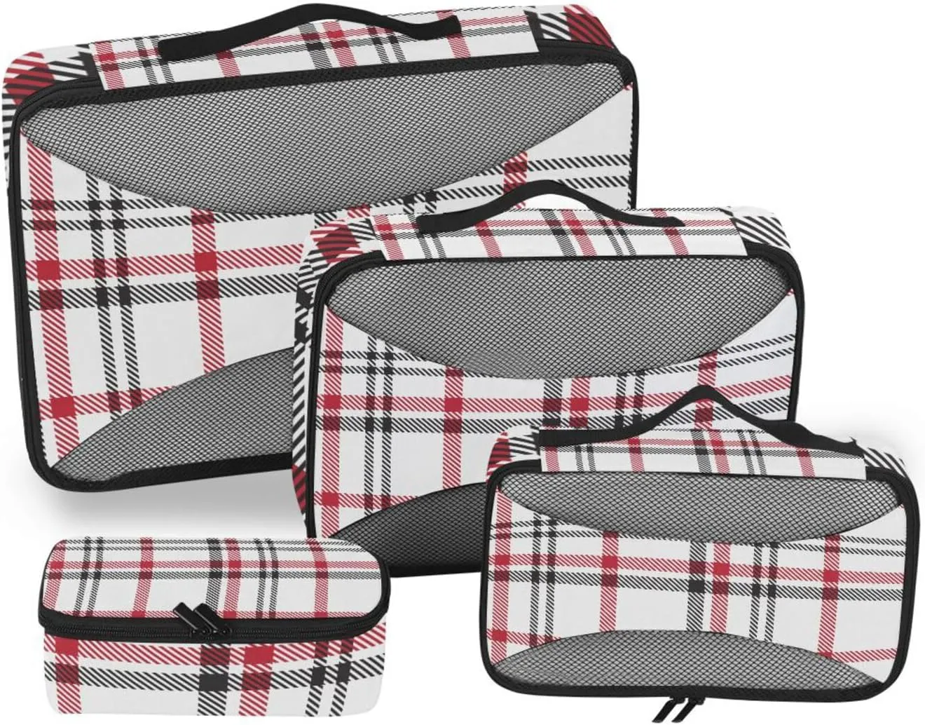 susiyo 4 Pcs Packing Cubes for Travel Red Glen Plaid Textured Suitcase Storage Bag Clothing Sorting Organizers