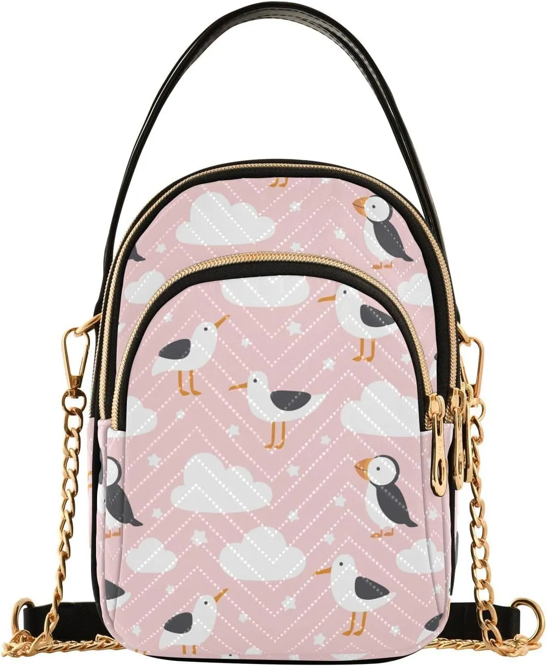 susiyo Seagulls and Puffin Small Crossbody Bags Shoulder Bag for Women Multi Zipper Stylish Ladies Messenger Bags Phone Purse Handbag Wallet