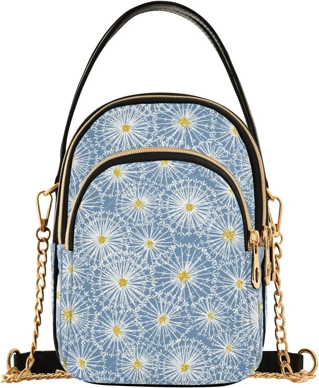 susiyo White Dandelion Small Crossbody Bags Shoulder Bag for Women Multi Zipper Stylish Ladies Messenger Bags Phone Purse Handbag Wallet