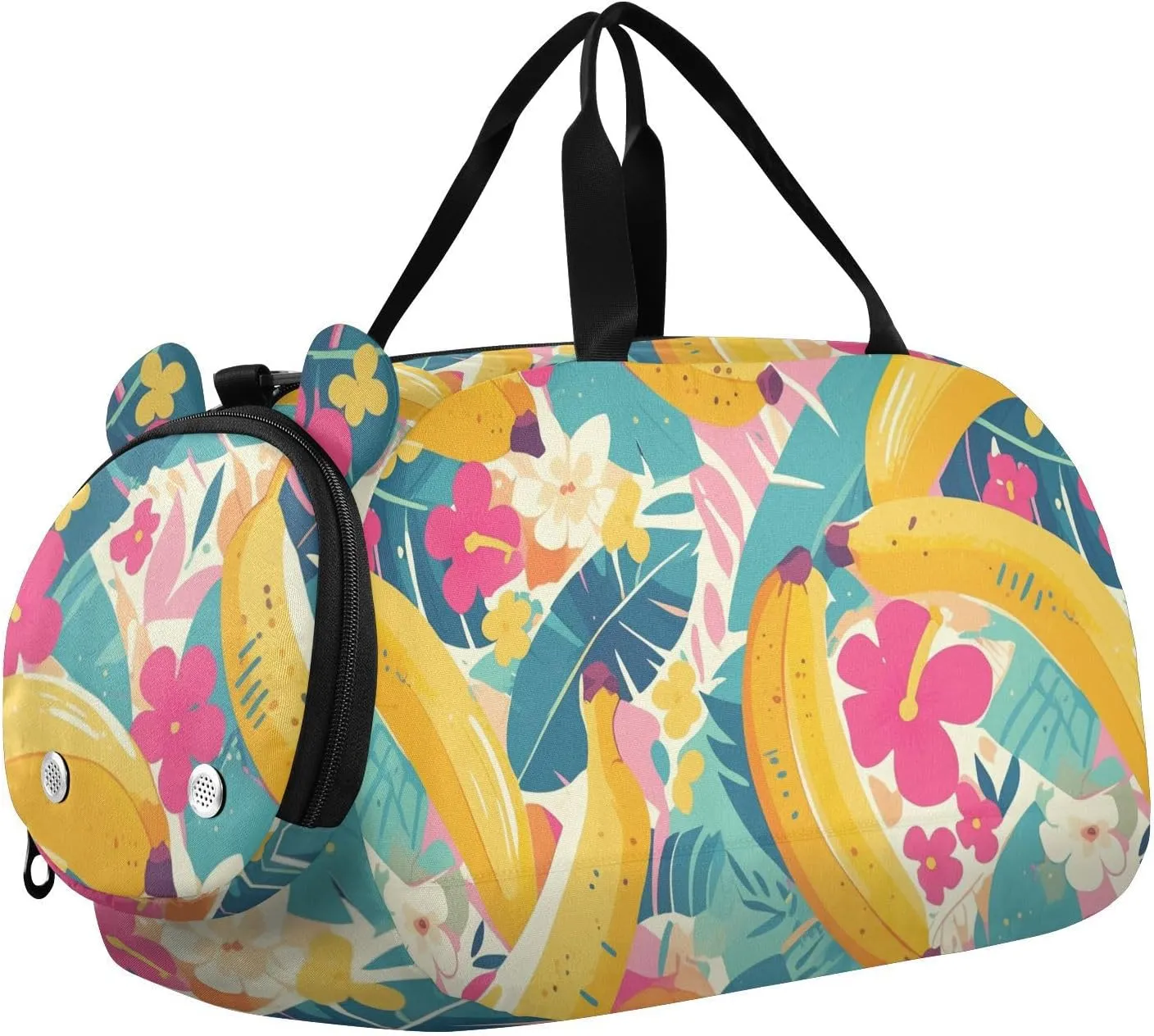 Sweet Banana and Leaves Girl's Gym Duffel Bag with Shoes Compartment Large Capacity Travel Duffel Bag for School Practice, Sports, Travel