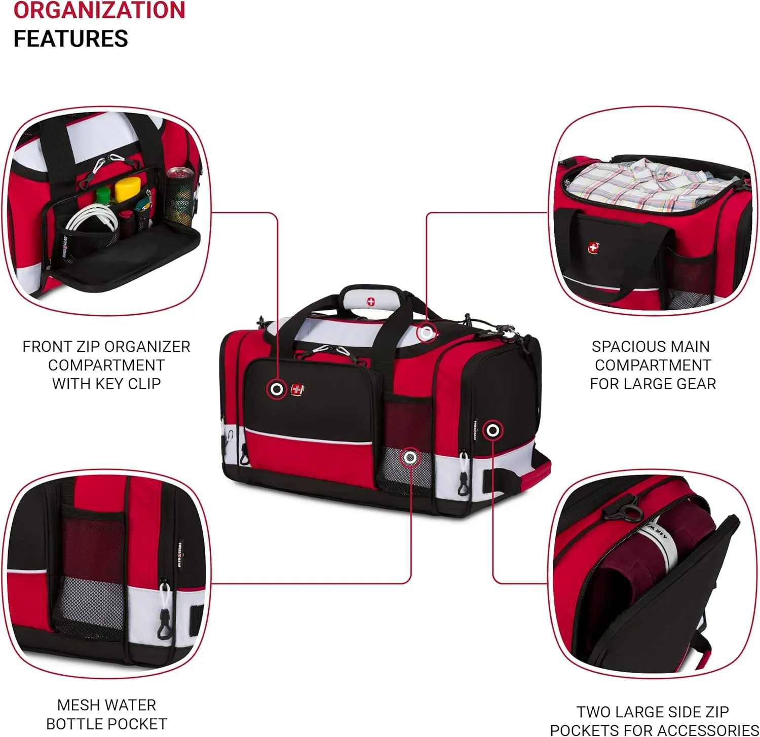 SwissGear Apex Duffle Bag for Travel and Gym with Bungee-Cord System