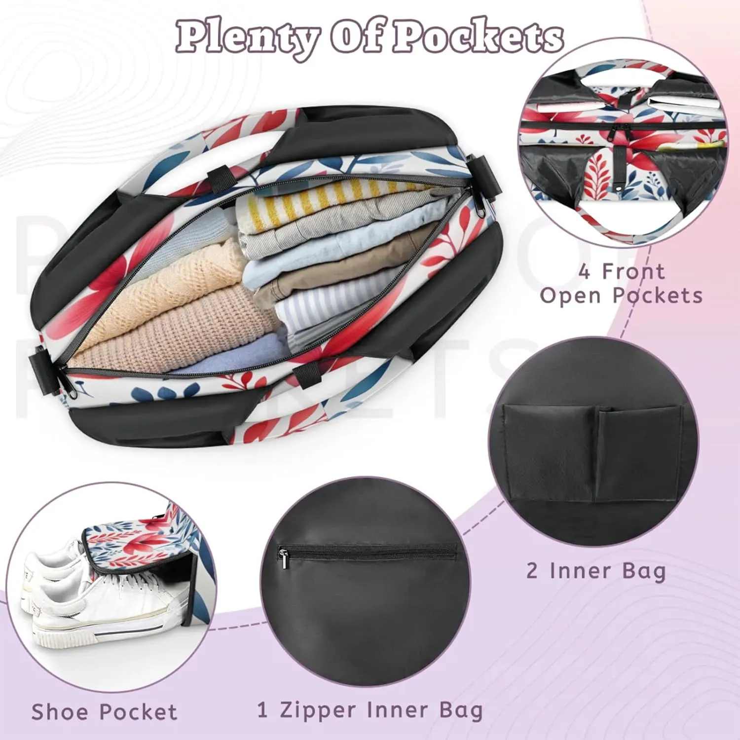Symmetric Red Blue Waterproof Gym Bag for Men Women, Sports Duffel Bag with Shoe Compartment Yoga Mat Holder, Portable Large Travel Bag for Fitness, Camping, Weekend Trips