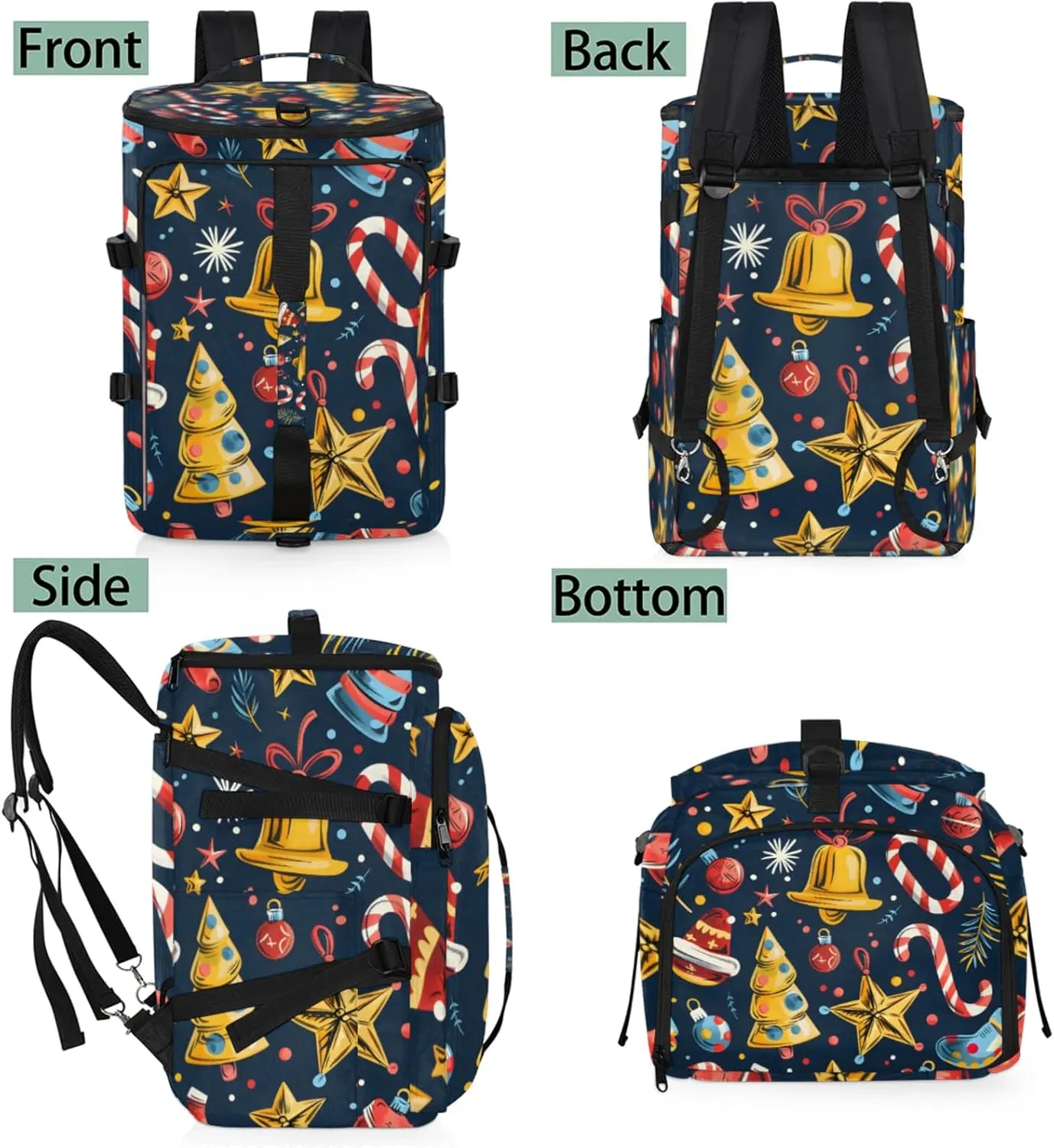Tactical Sports Duffle Bag for Travel Waterproof Gym Bag with Shoe Compartment 48L Carry On Luggage for Men & Women 3-in-1 Durable Travel Luggage Christmas Bell