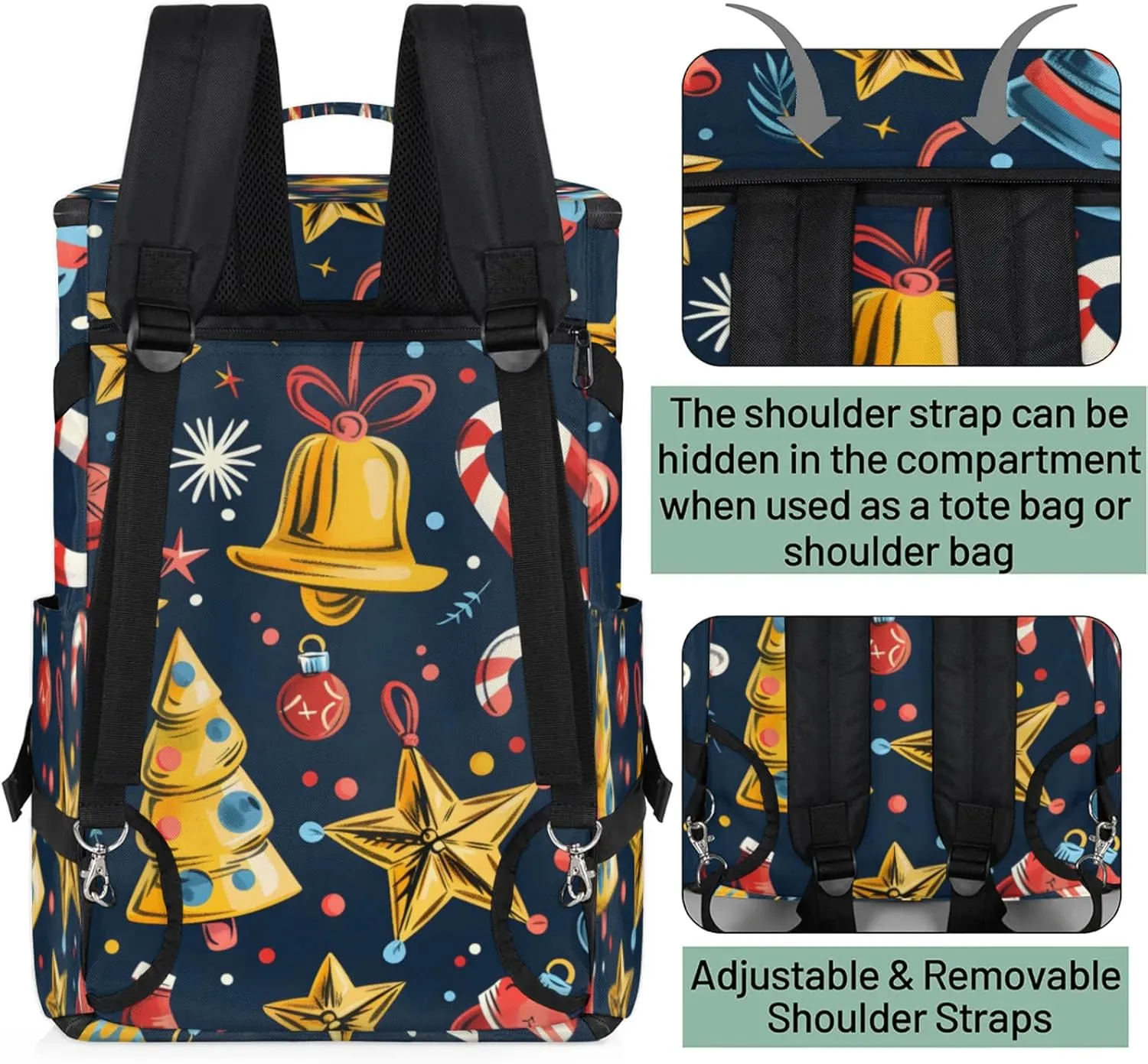 Tactical Sports Duffle Bag for Travel Waterproof Gym Bag with Shoe Compartment 48L Carry On Luggage for Men & Women 3-in-1 Durable Travel Luggage Christmas Bell