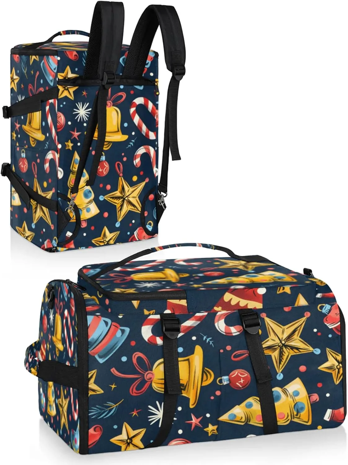 Tactical Sports Duffle Bag for Travel Waterproof Gym Bag with Shoe Compartment 48L Carry On Luggage for Men & Women 3-in-1 Durable Travel Luggage Christmas Bell