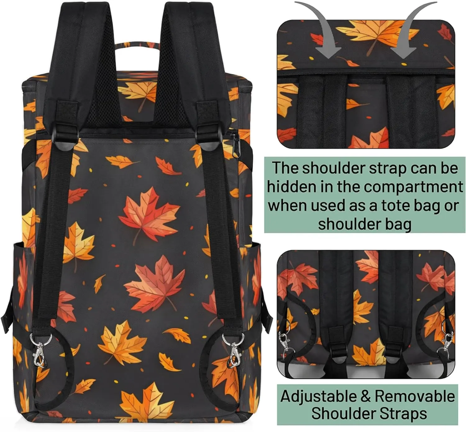 Tactical Sports Duffle Bag for Travel Waterproof Gym Bag with Shoe Compartment 48L Carry On Luggage for Men & Women 3-in-1 Durable Travel Luggage Fall Maple Leaves