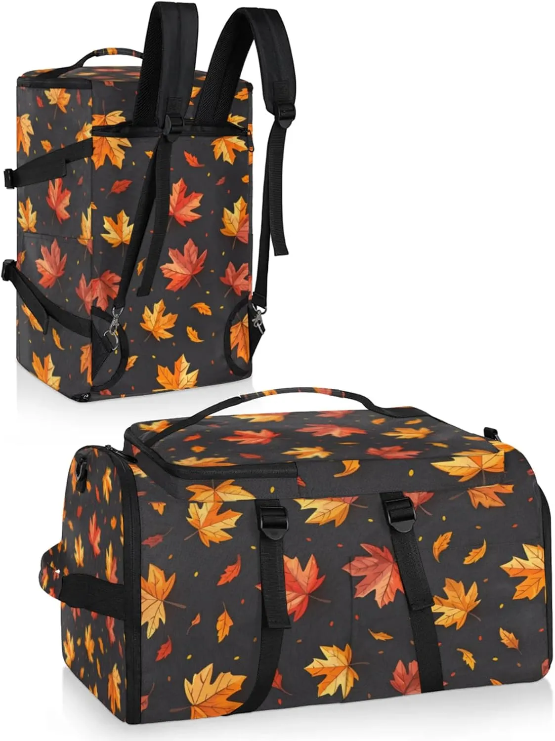 Tactical Sports Duffle Bag for Travel Waterproof Gym Bag with Shoe Compartment 48L Carry On Luggage for Men & Women 3-in-1 Durable Travel Luggage Fall Maple Leaves