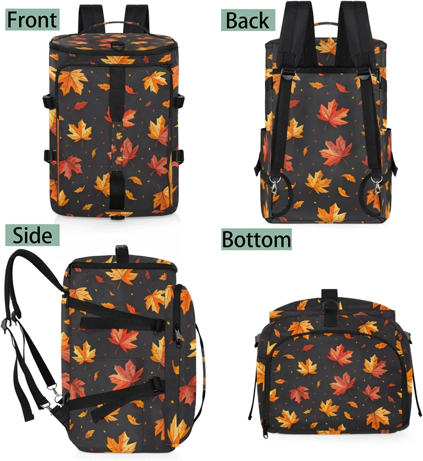 Tactical Sports Duffle Bag for Travel Waterproof Gym Bag with Shoe Compartment 48L Carry On Luggage for Men & Women 3-in-1 Durable Travel Luggage Fall Maple Leaves