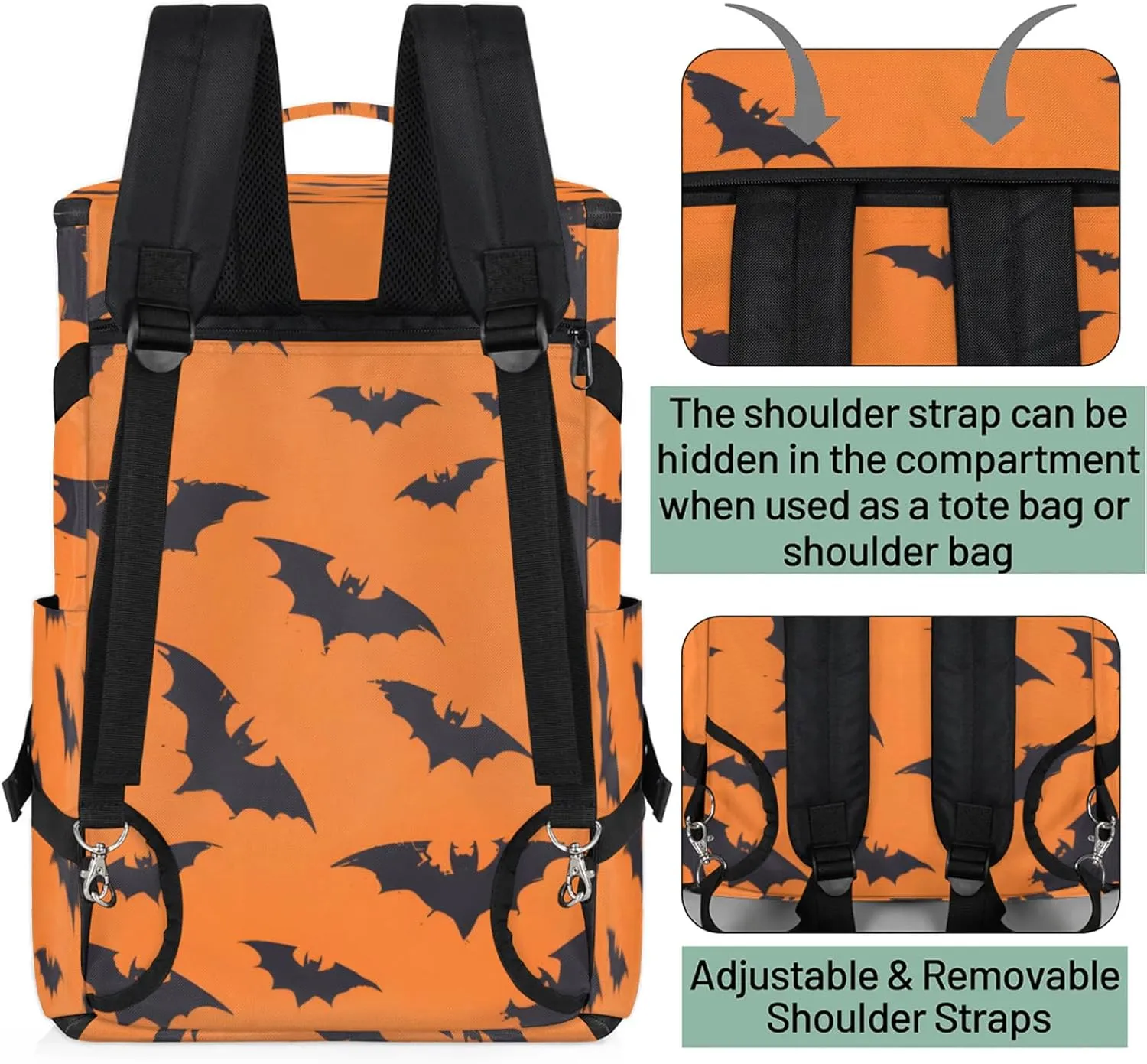 Tactical Sports Duffle Bag for Travel Waterproof Gym Bag with Shoe Compartment 48L Carry On Luggage for Men & Women 3-in-1 Durable Travel Luggage Halloween Bats Animal