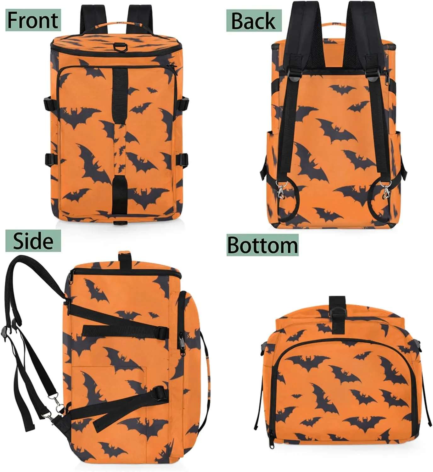 Tactical Sports Duffle Bag for Travel Waterproof Gym Bag with Shoe Compartment 48L Carry On Luggage for Men & Women 3-in-1 Durable Travel Luggage Halloween Bats Animal
