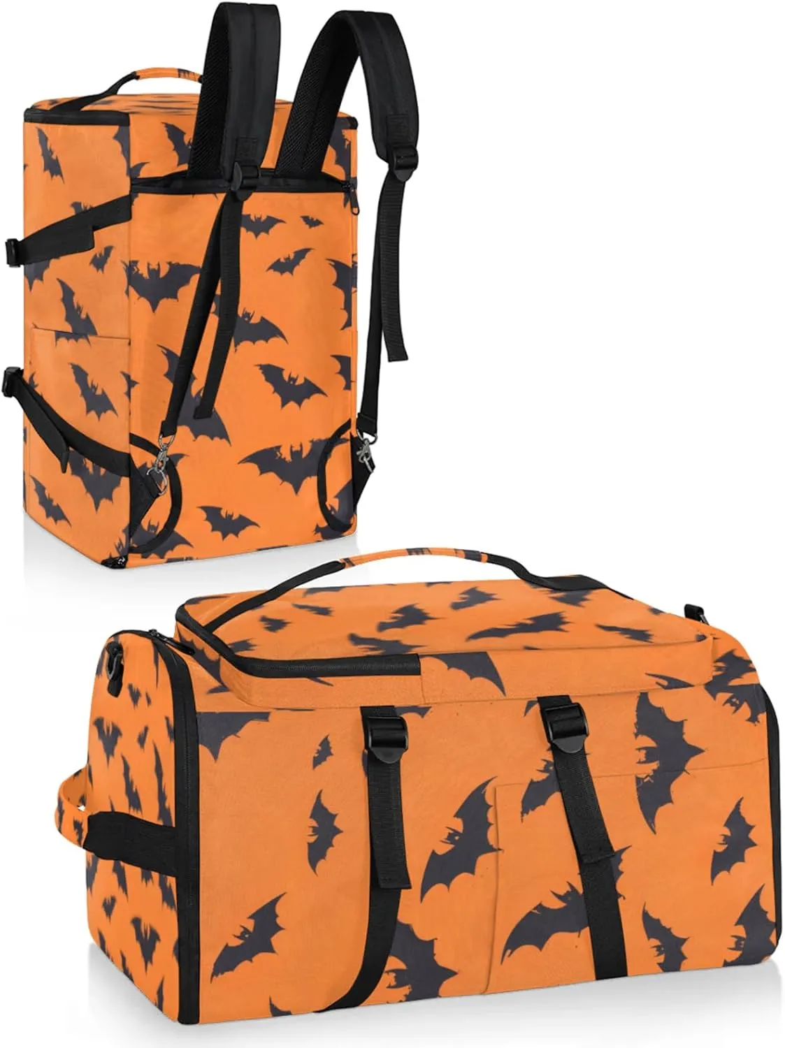Tactical Sports Duffle Bag for Travel Waterproof Gym Bag with Shoe Compartment 48L Carry On Luggage for Men & Women 3-in-1 Durable Travel Luggage Halloween Bats Animal