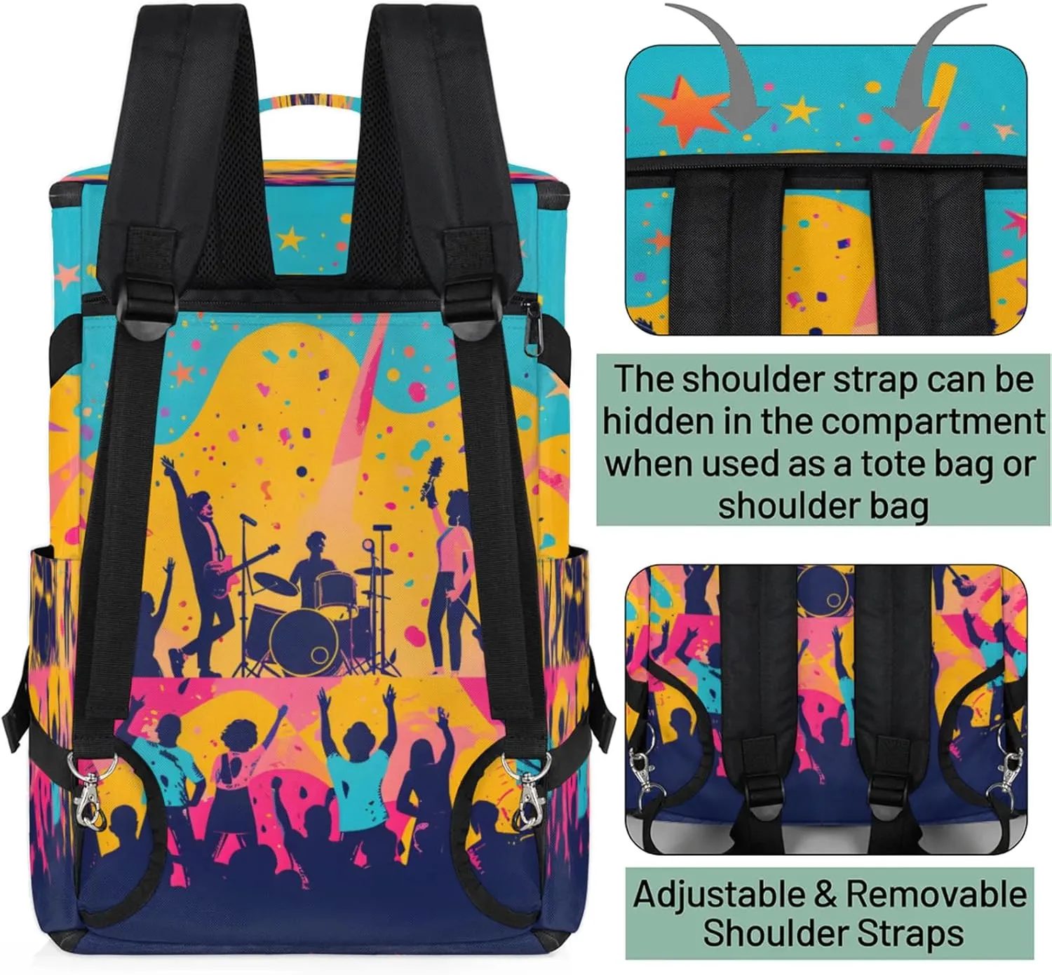 Tactical Sports Duffle Bag for Travel Waterproof Gym Bag with Shoe Compartment 48L Carry On Luggage for Men & Women 3-in-1 Durable Travel Luggage Watercolor Music Show