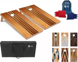 Tailgating Pros Cornhole Boards - 4'x2' Wood Pattern Cornhole Game w/Carrying Case & Set of 8 Corn Hole Bean Bags w/Tote