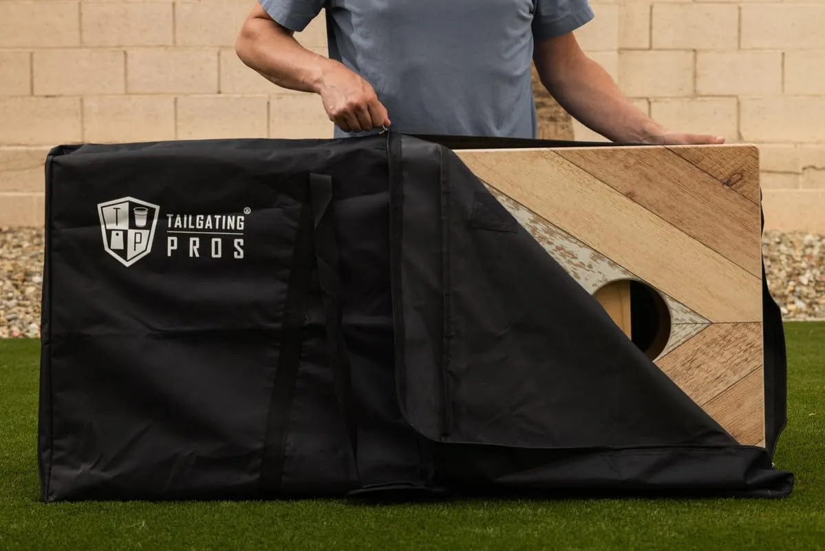 Tailgating Pros Cornhole Boards - 4'x2' Wood Pattern Cornhole Game w/Carrying Case & Set of 8 Corn Hole Bean Bags w/Tote