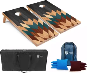 Tailgating Pros Lightweight Cornhole Boards - 4'x2' Modern Wooden Designs Cornhole Game w/Carrying Case & Set of 8 Corn Hole Bean Bags w/Tote