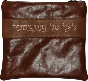 Tan distressed Leather Tallis and Tefilin bag With Name Strip