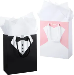 TaoBary Bridal Party Bags for 12 Guests - 9 x 7.5 x 3.5 Inch Bags with 12 Tissue Paper and Handle for Bridal Shower Proposal