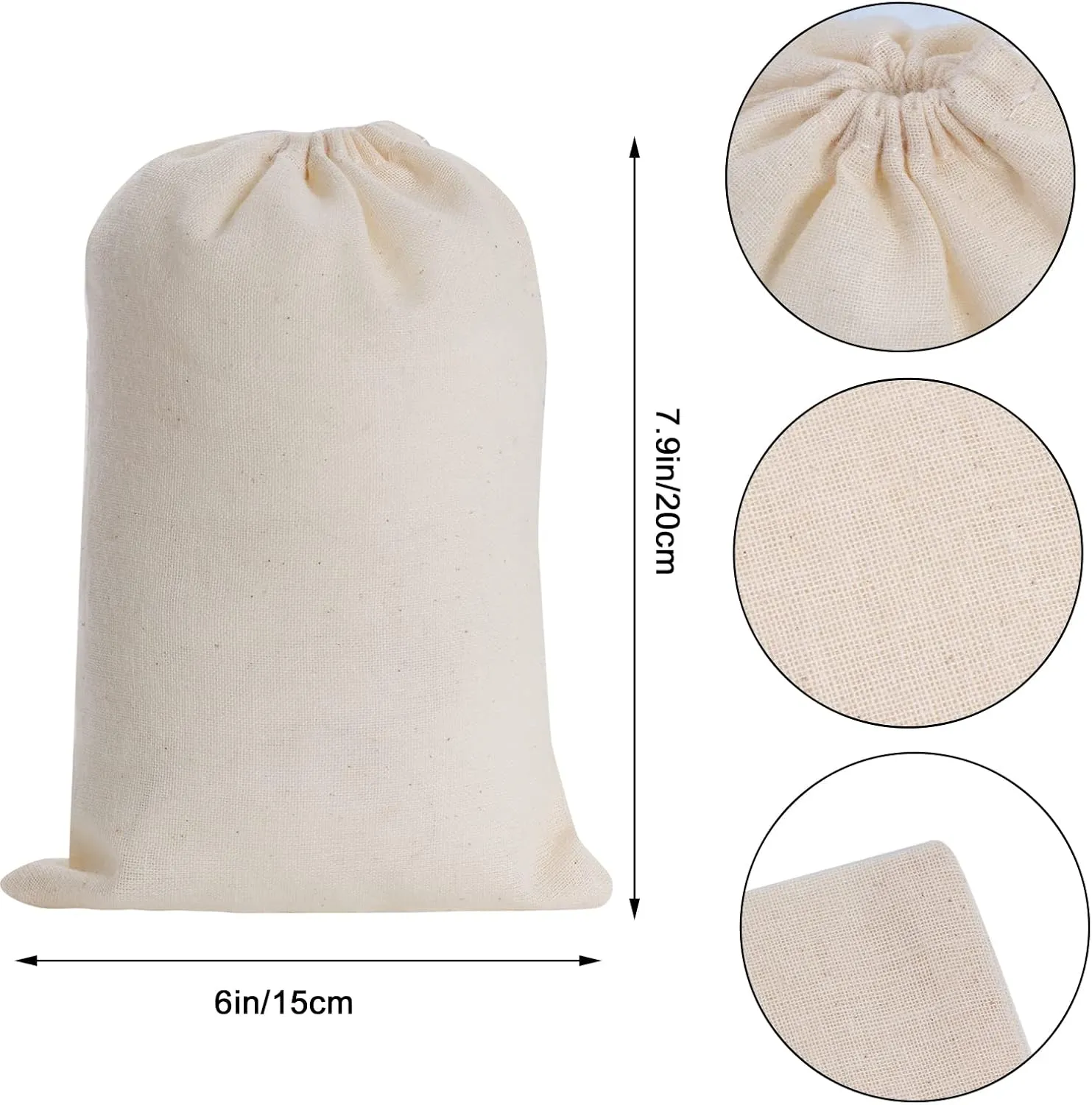 Tayfremn 50Pcs Cotton Drawstring Bags, Reusable Muslin Produce Bags with Drawstring, Natural Color (6x7.9 Inch)