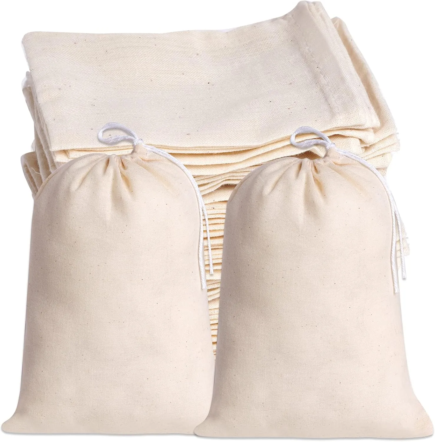 Tayfremn 50Pcs Cotton Drawstring Bags, Reusable Muslin Produce Bags with Drawstring, Natural Color (6x7.9 Inch)