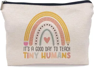 Teacher Appreciation Gifts Makeup Bag,It's a Good Day to Teach Tiny Humans Boho Rainbow Cosmetic Makeup Bag,Retirement Coworker Leaving Gifts for Women