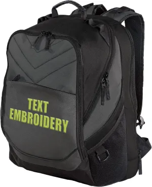 TEEAMORE Custom Travel Laptop Backpack Add Your Embroidered Text Computer Water Resistant Bag Dark Charcoal Black