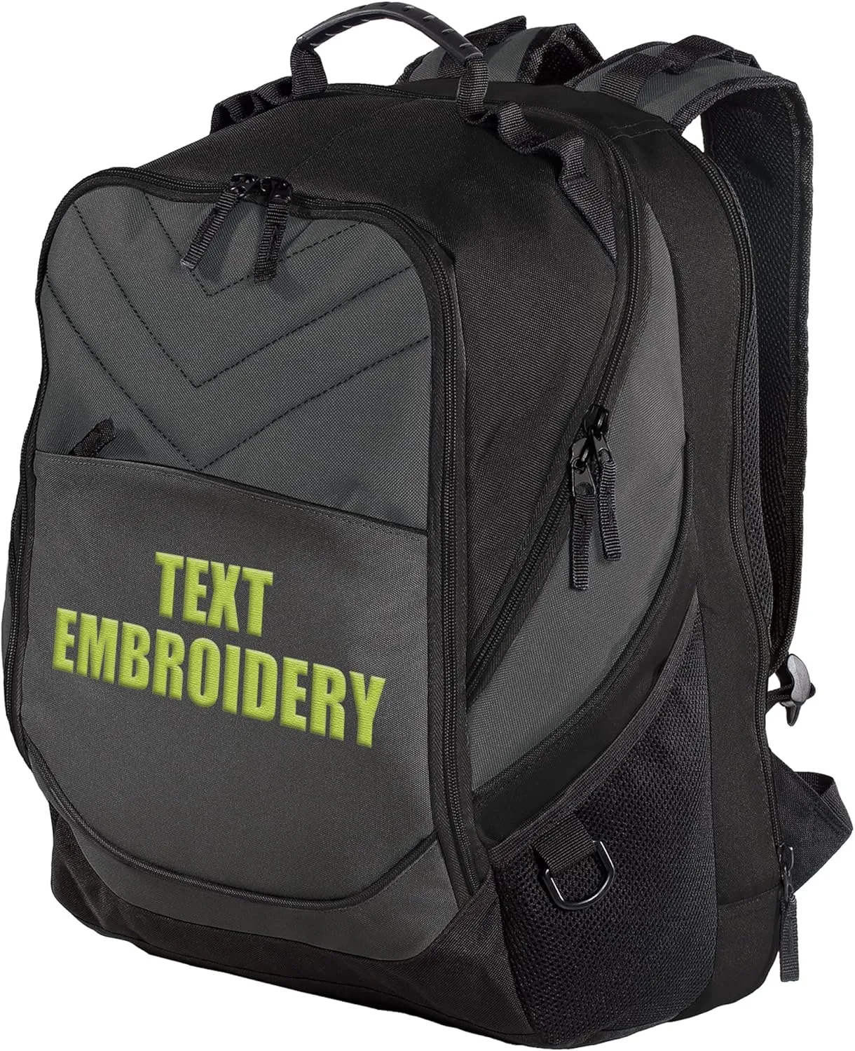 TEEAMORE Custom Travel Laptop Backpack Add Your Embroidered Text Computer Water Resistant Bag Dark Charcoal Black