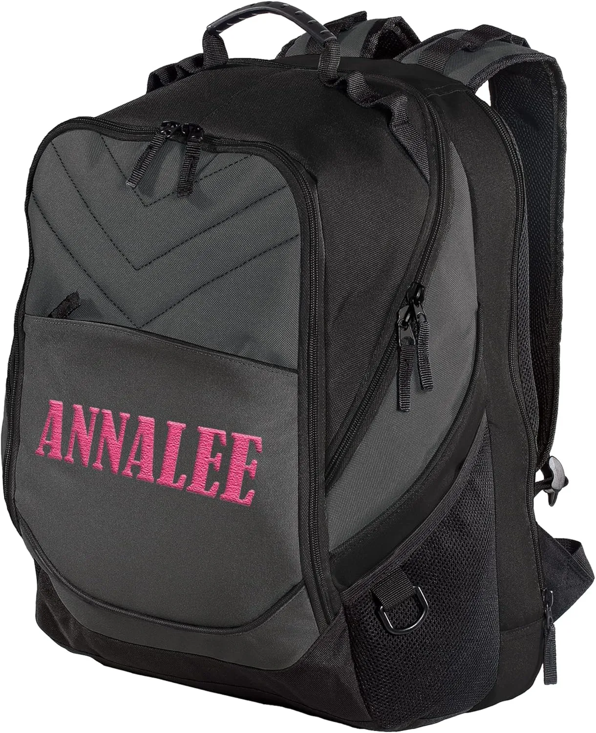 TEEAMORE Custom Travel Laptop Backpack Add Your Embroidered Text Computer Water Resistant Bag Dark Charcoal Black