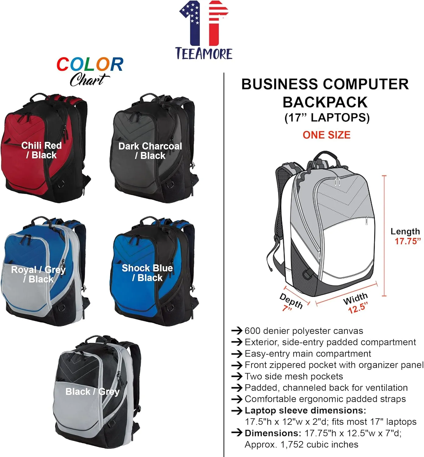 TEEAMORE Custom Travel Laptop Backpack Add Your Embroidered Text Computer Water Resistant Bag Dark Charcoal Black