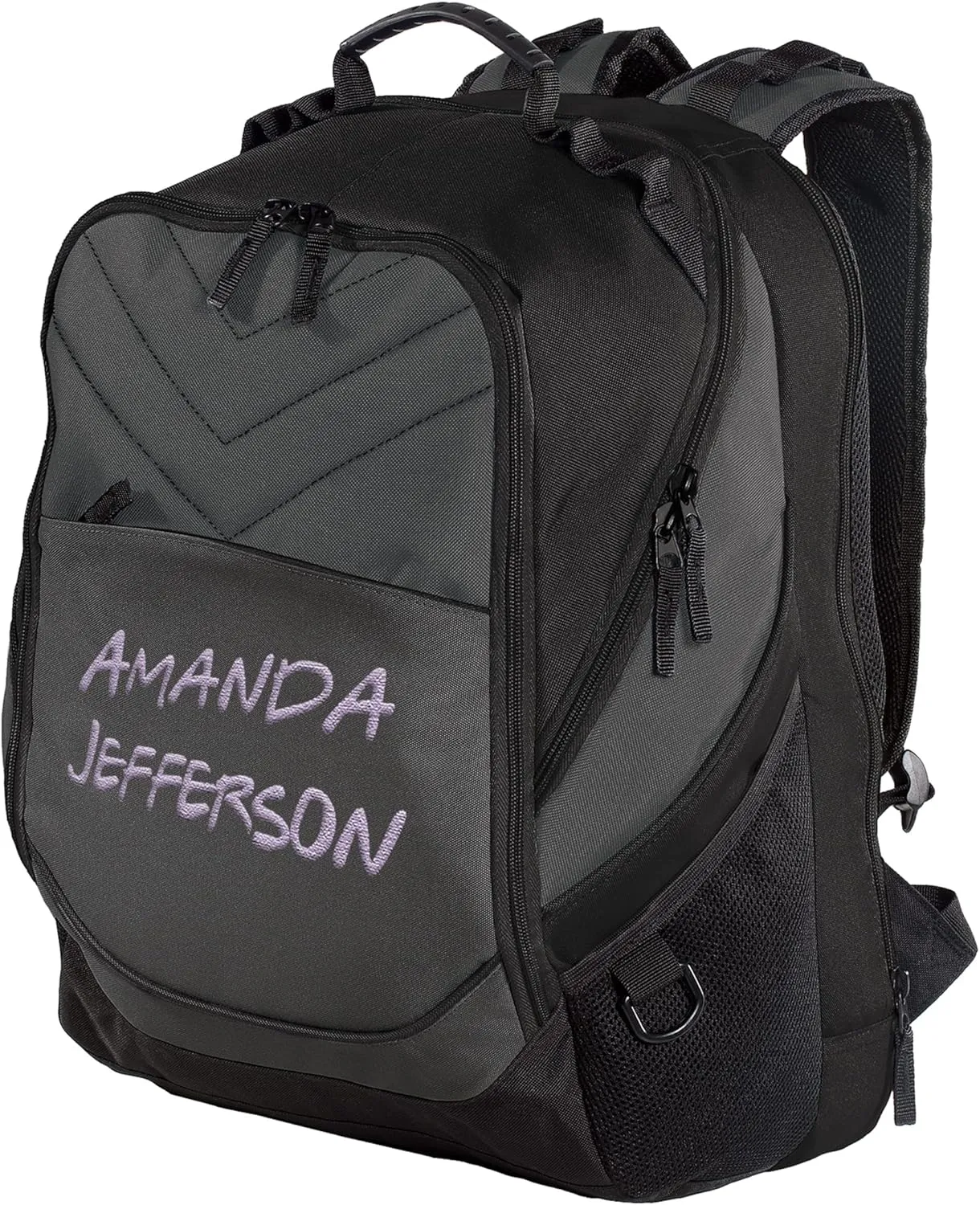TEEAMORE Custom Travel Laptop Backpack Add Your Embroidered Text Computer Water Resistant Bag Dark Charcoal Black
