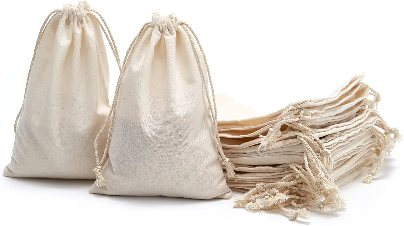 Tendwarm 20 Pieces 5x7 Inches Cotton Drawstring Bags Reusable Muslin Sachet Bag for Party Wedding Storage Home Supplies