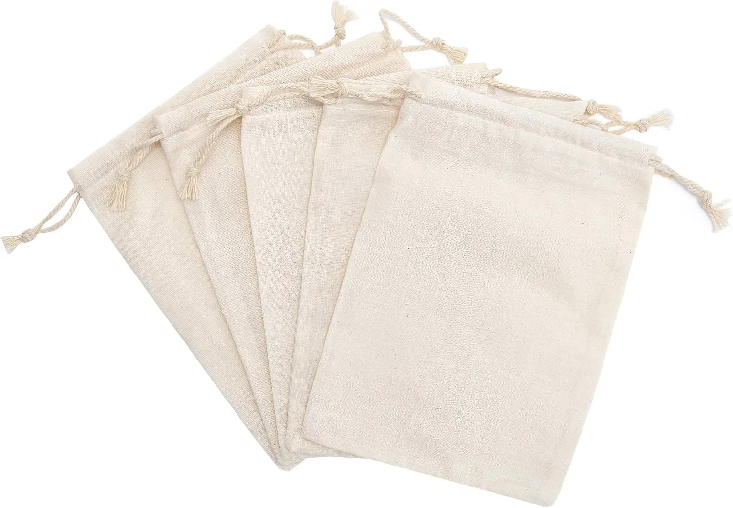 Tendwarm 20 Pieces 5x7 Inches Cotton Drawstring Bags Reusable Muslin Sachet Bag for Party Wedding Storage Home Supplies