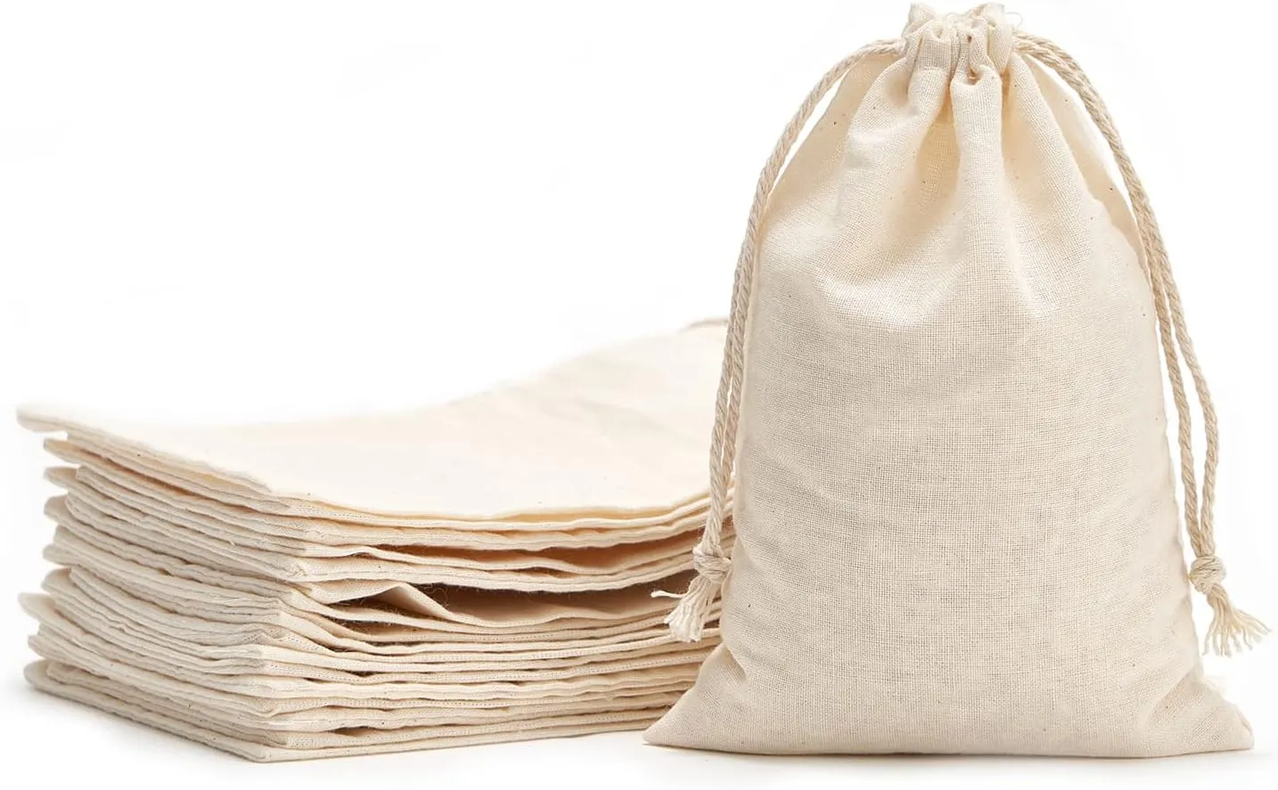 Tendwarm 50 Pieces 4x6 Inches Cotton Drawstring Bags Reusable Muslin Sachet Bag for Party Wedding Storage Home Supplies