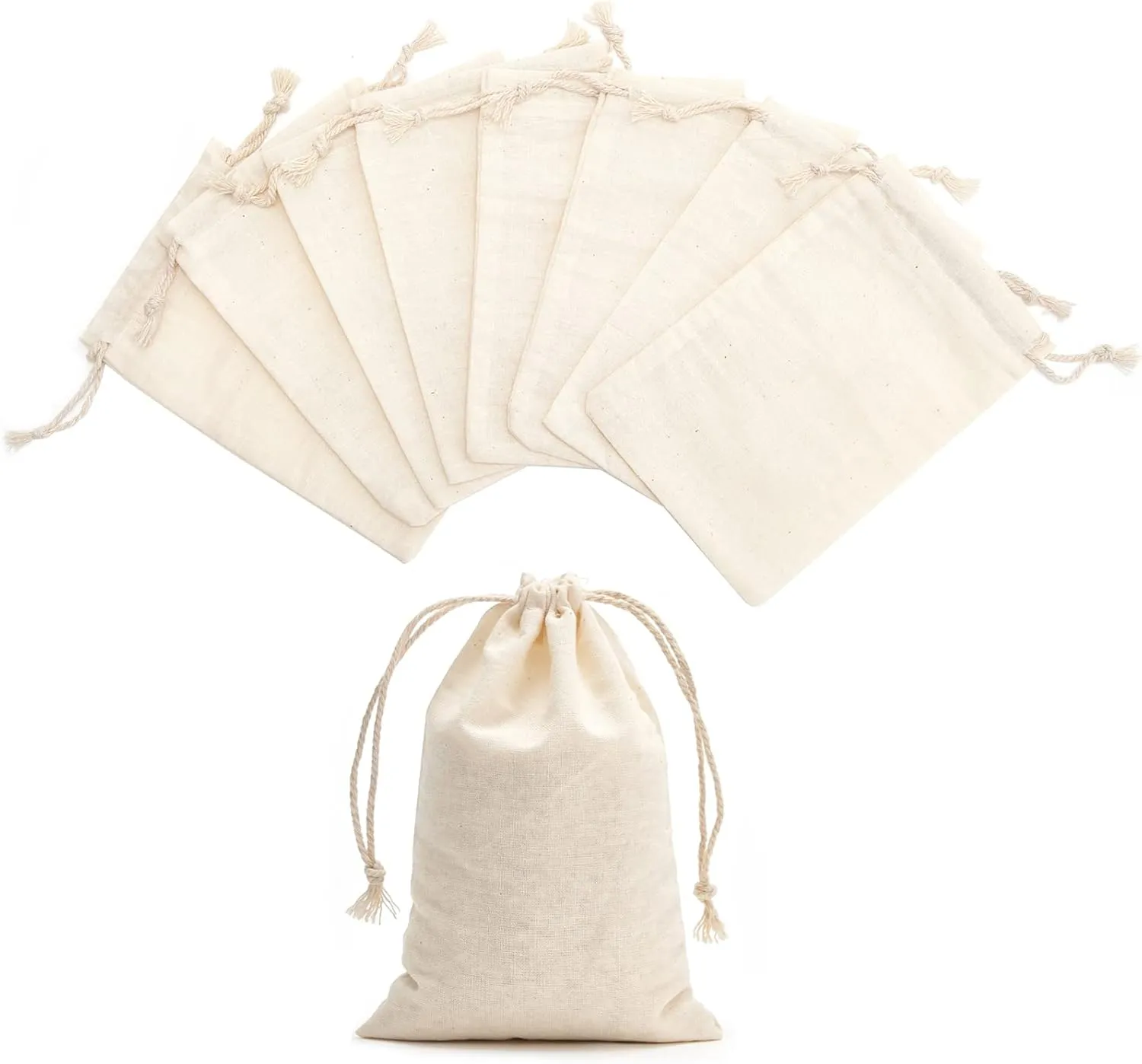 Tendwarm 50 Pieces 4x6 Inches Cotton Drawstring Bags Reusable Muslin Sachet Bag for Party Wedding Storage Home Supplies