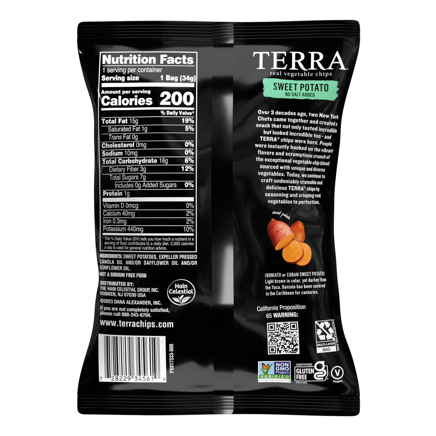 Terra Sweet Potato Vegetable Chips - Gluten Free Snacks, No Salt Added, 1.2 Oz (Pack of 24)