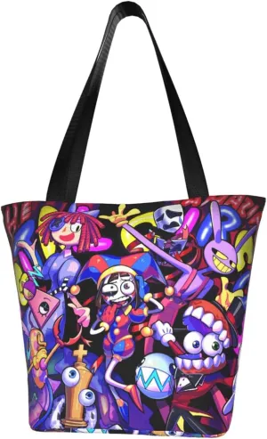The Amazing Funny Digital Comedy Circus Reusable Grocery Bag for Kitchen Tote Bags for Women Shoulder Bag with Zipper Classic Daily Bag Large Capacity Shopping Handbag Storage Bags for Office