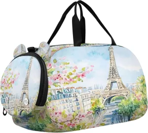 The Paris Tower Kids Overnight Sports Duffel Bags with Shoe Compartment & Wet Pocket Travel Sport Gym Bag for Girls Boys