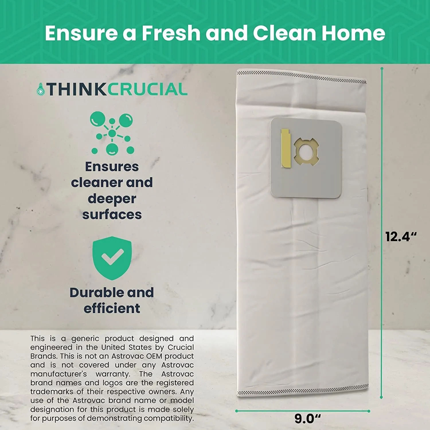 Think Crucial Replacements for AstroVac, Valet & VacuMaid Vacuums Part # HPB2HPK & HPB2H, Fits Models: H1P, P70, SR36, SR38, SR52H, ATQ300, GV30, GV50, GV30PRO & GV50PRO (3 Pack)