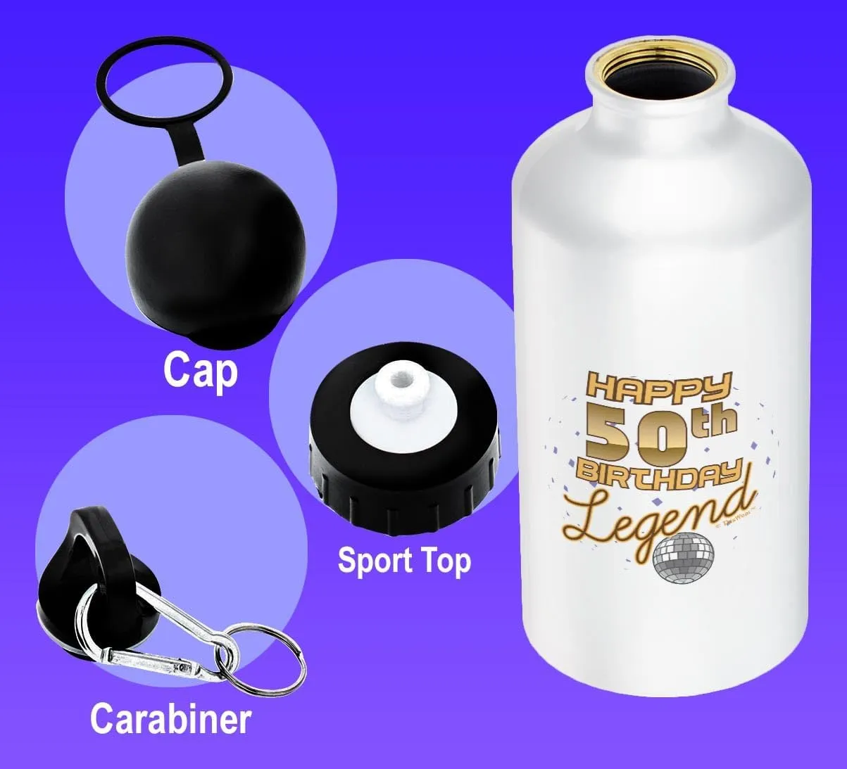 ThisWear 50th Birthday Gifts For Women Happy 50th Birthday Legend 18oz Aluminum Water Bottle with Carabiner Clip & Sport Top