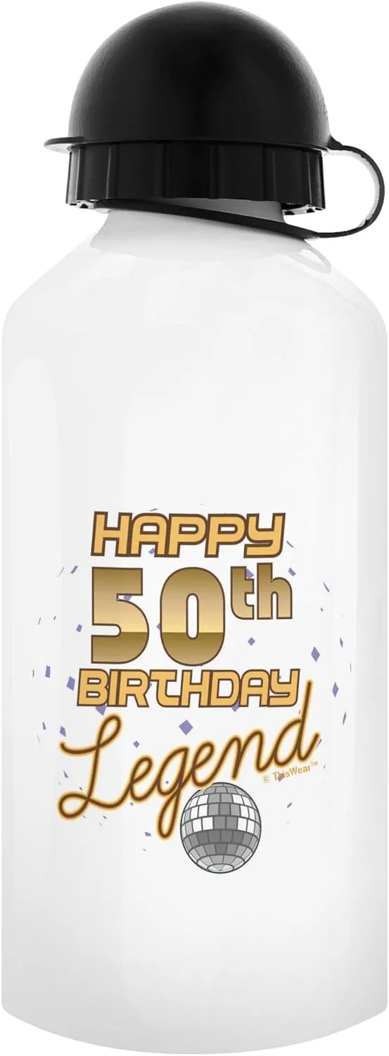ThisWear 50th Birthday Gifts For Women Happy 50th Birthday Legend 18oz Aluminum Water Bottle with Carabiner Clip & Sport Top