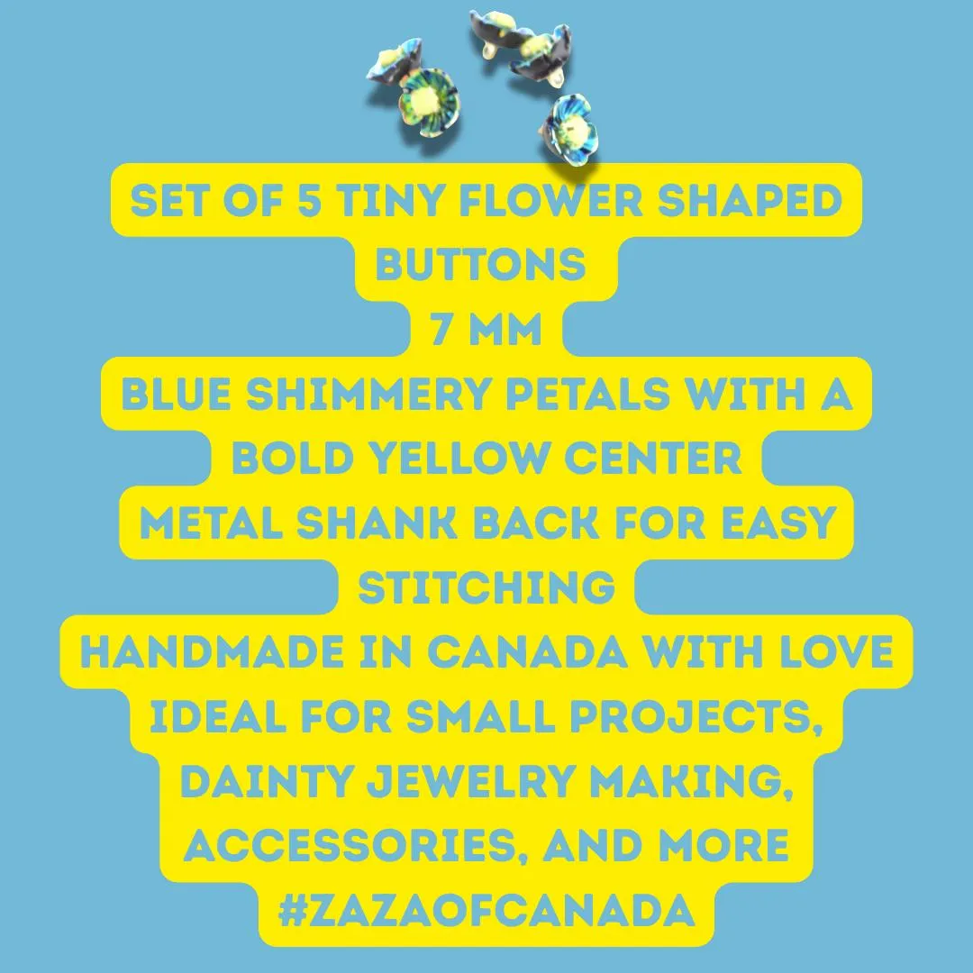 Tiny Blue & Yellow Flower Shaped Buttons for Decorating or Sewing – Set of 5