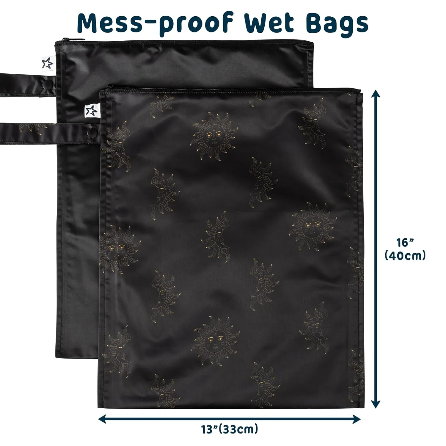Tiny Twinkle Mess-proof Waterproof Wet Dry Bag | 2 Pack Reusable for Swimsuits, Gym & Baby Clothes | Leakproof Wet Clothes Bag, Beach Travel Essentials (Midnight)
