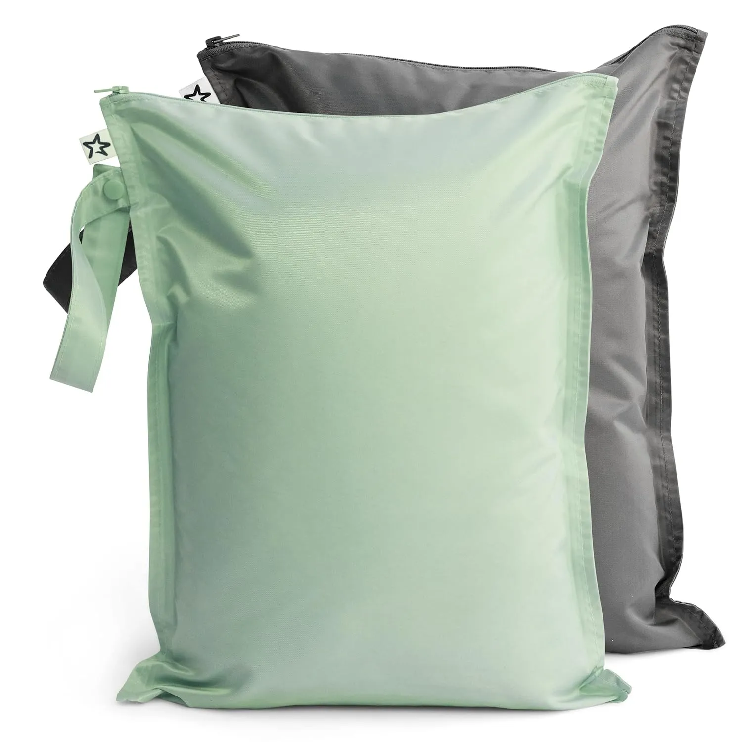 Tiny Twinkle Mess-proof Waterproof Wet Dry Bag | 2 Pack Reusable for Swimsuits, Gym & Baby Clothes | Leakproof Wet Clothes Bag, Beach Travel Essentials (Sage, Charcoal)