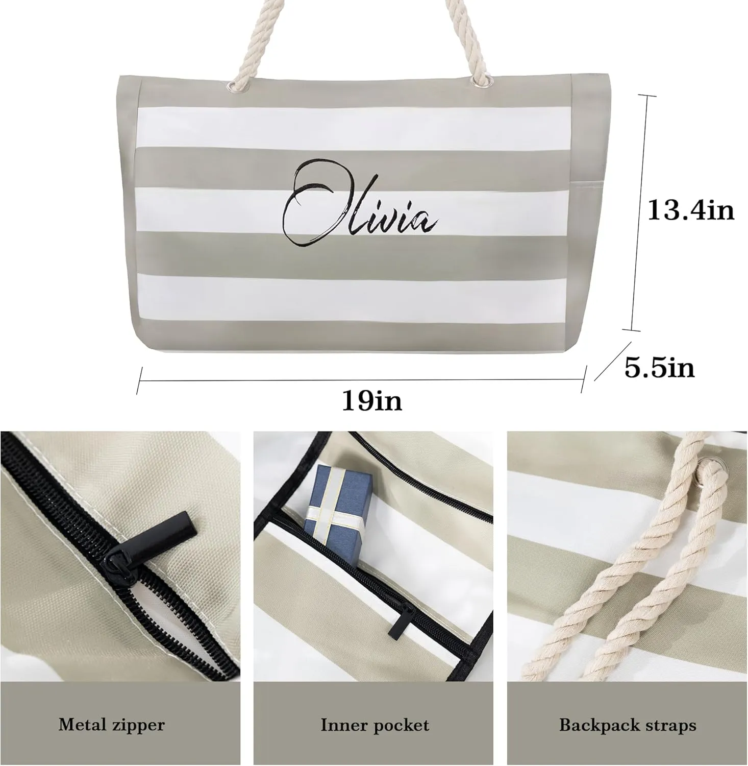 Tomay Custom Embroidered Handbag Personalized Design Large Sling Bags Capacity Adult' BagTravel Companion Beach Bag Vacation Bag for All