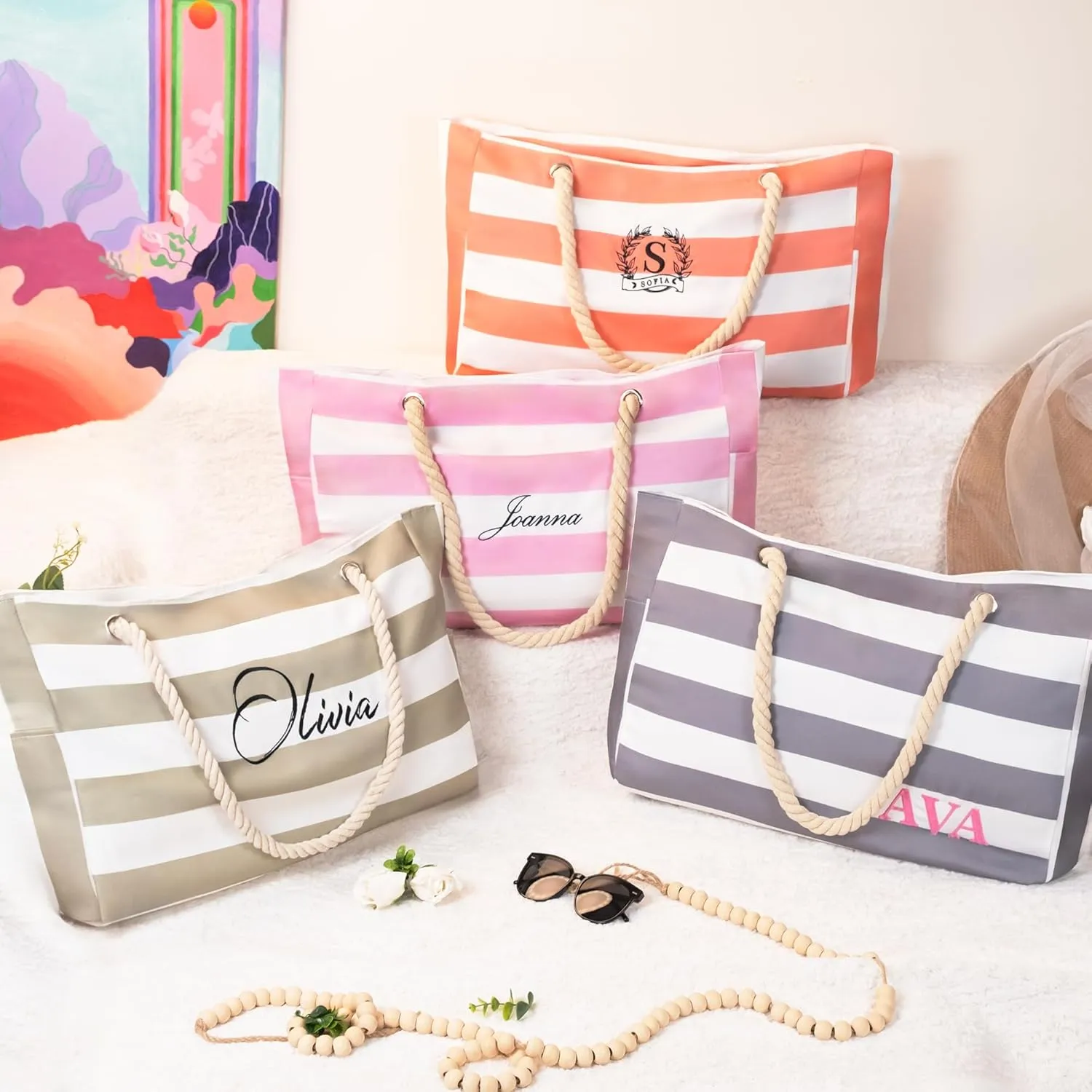 Tomay Custom Embroidered Handbag Personalized Design Large Sling Bags Capacity Adult' BagTravel Companion Beach Bag Vacation Bag for All