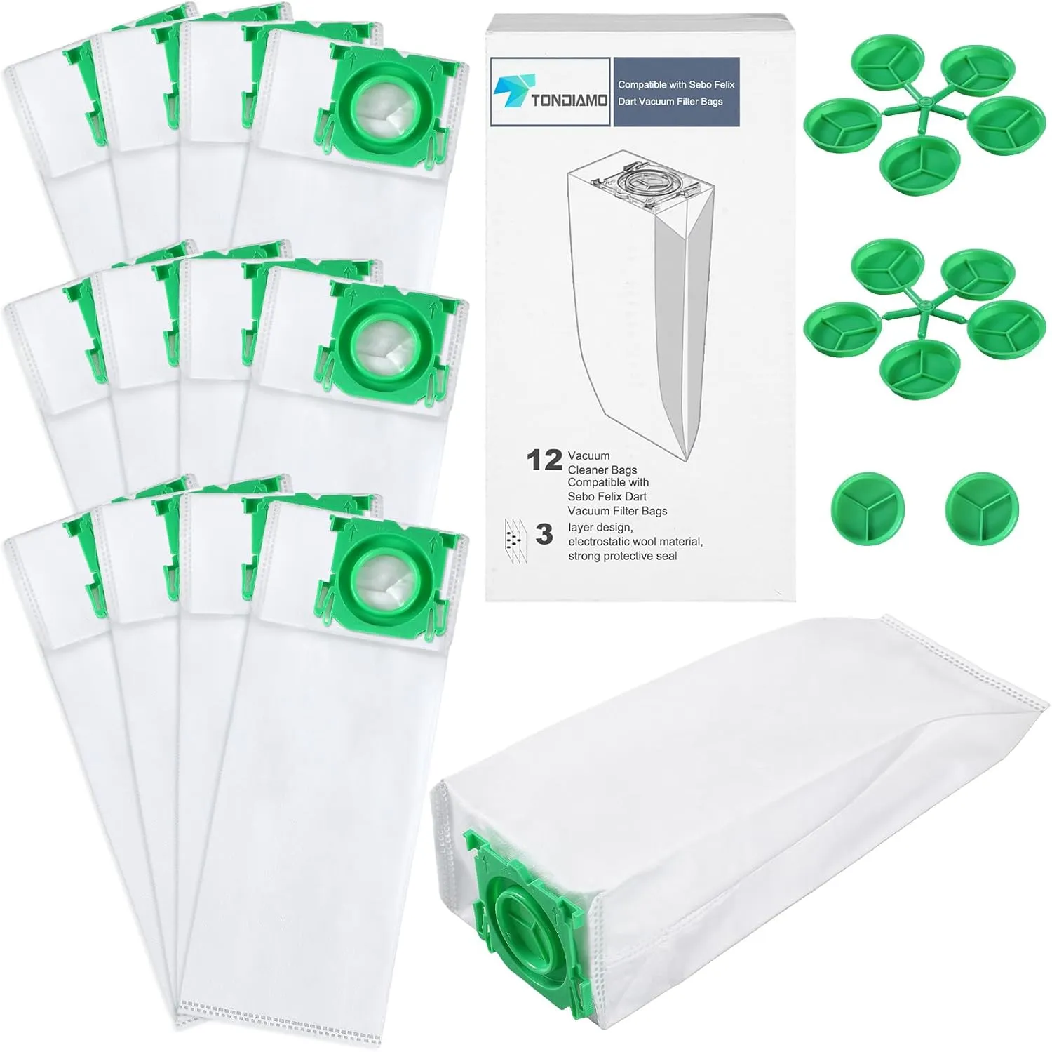 Tondiamo 12 Pcs Vacuum Cleaner Bags Compatible with Sebo K series, X series, X/C/370, Airbelt Model K series Replacement Vacuum Filter Bags for Sebo K1/k3