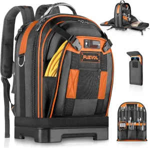 Tool Backpack, Heavy Duty Tool Bag, Hvac Tool Bags, Electrician Construction Backpack, Work Backpacks for Men With Removable Tool Organizer and Laptop Compartment, Orange