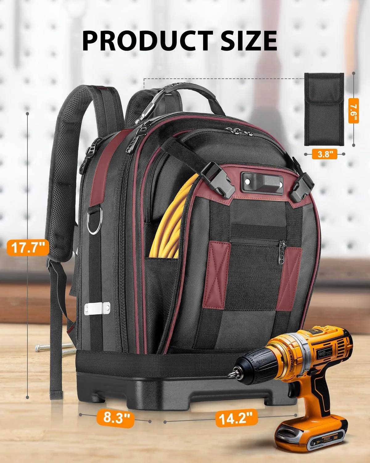 Tool Backpack, Heavy Duty Tool Bag, Hvac Tool Bags, Electrician Construction Backpacks, Work Backpack for Men with Removable Tool Organizer and Laptop Compartment, Brown
