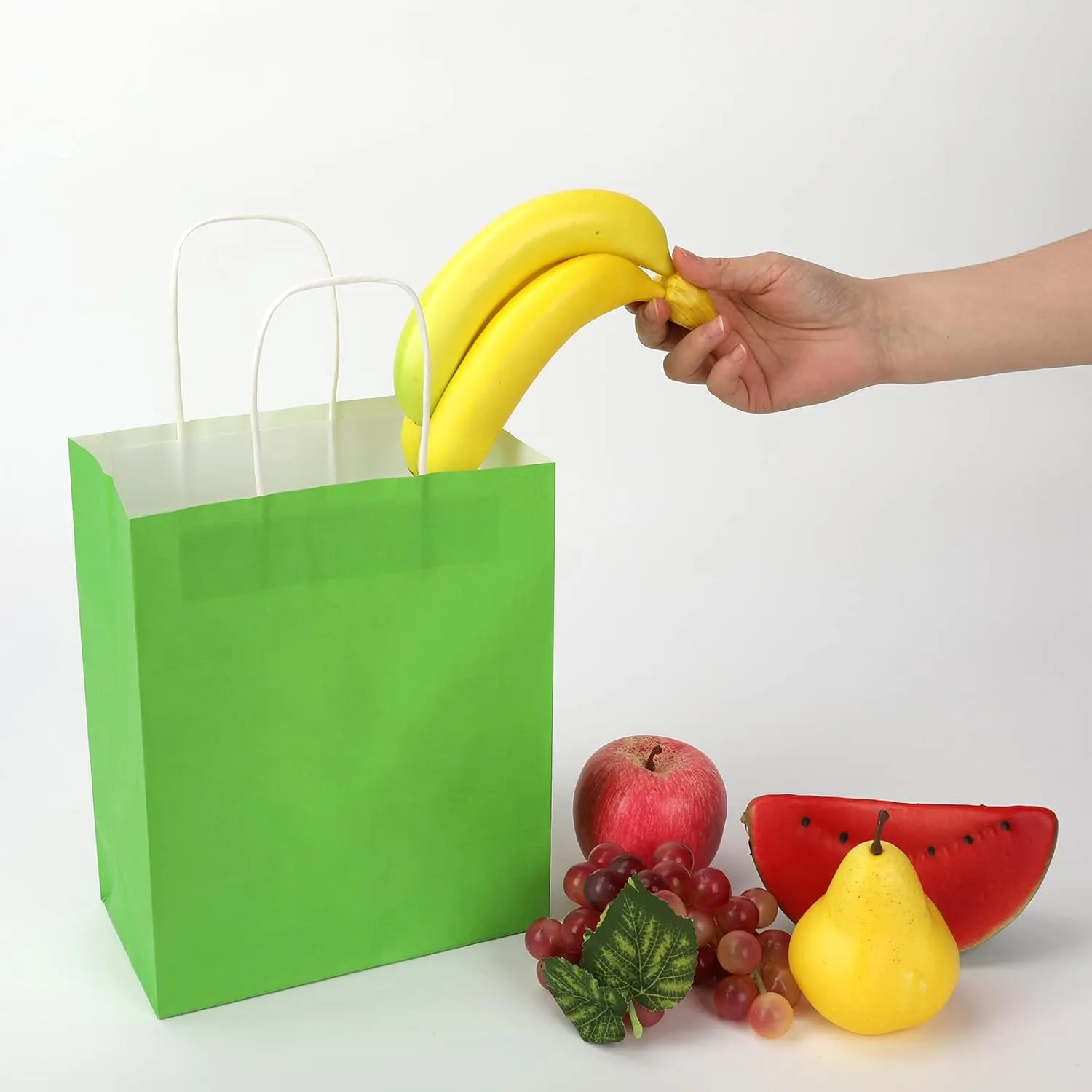 Toovip 100 Pack 8x4.75x10 Inch Medium Grass Green Kraft Paper Bags with Handles Bulk, Gift Wrap Bags for Favors Grocery Retail Party Birthday Shopping Business Goody Craft Merchandise Take Out Sacks